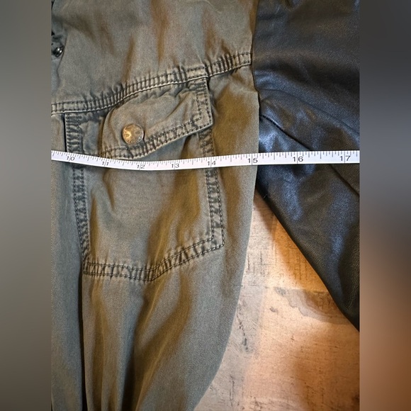 Aritzia Talula Olive Utility Parka Jacket Faux Leather Sleeves Military Army - Picture 8 of 10